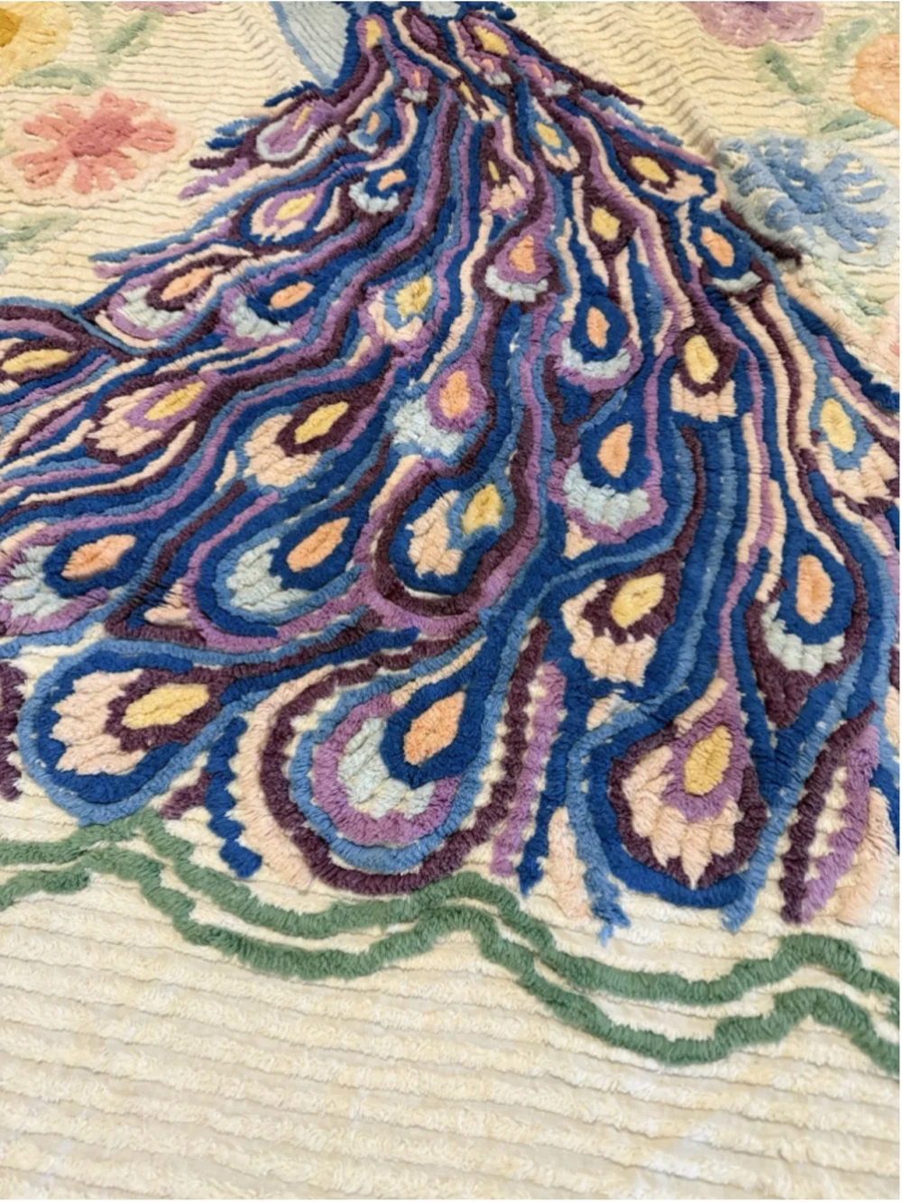 Vintage Peacock Chenille Queen/King Bedspread Blanket 85x100 Inches